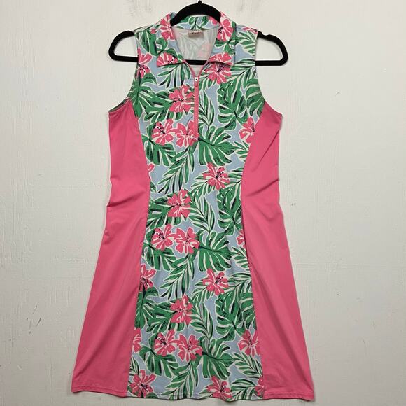 Jofit Dresses & Skirts - Jofit Women's Pink Green Hibiscus Print Sleeveless Golf Active Dress Size Small